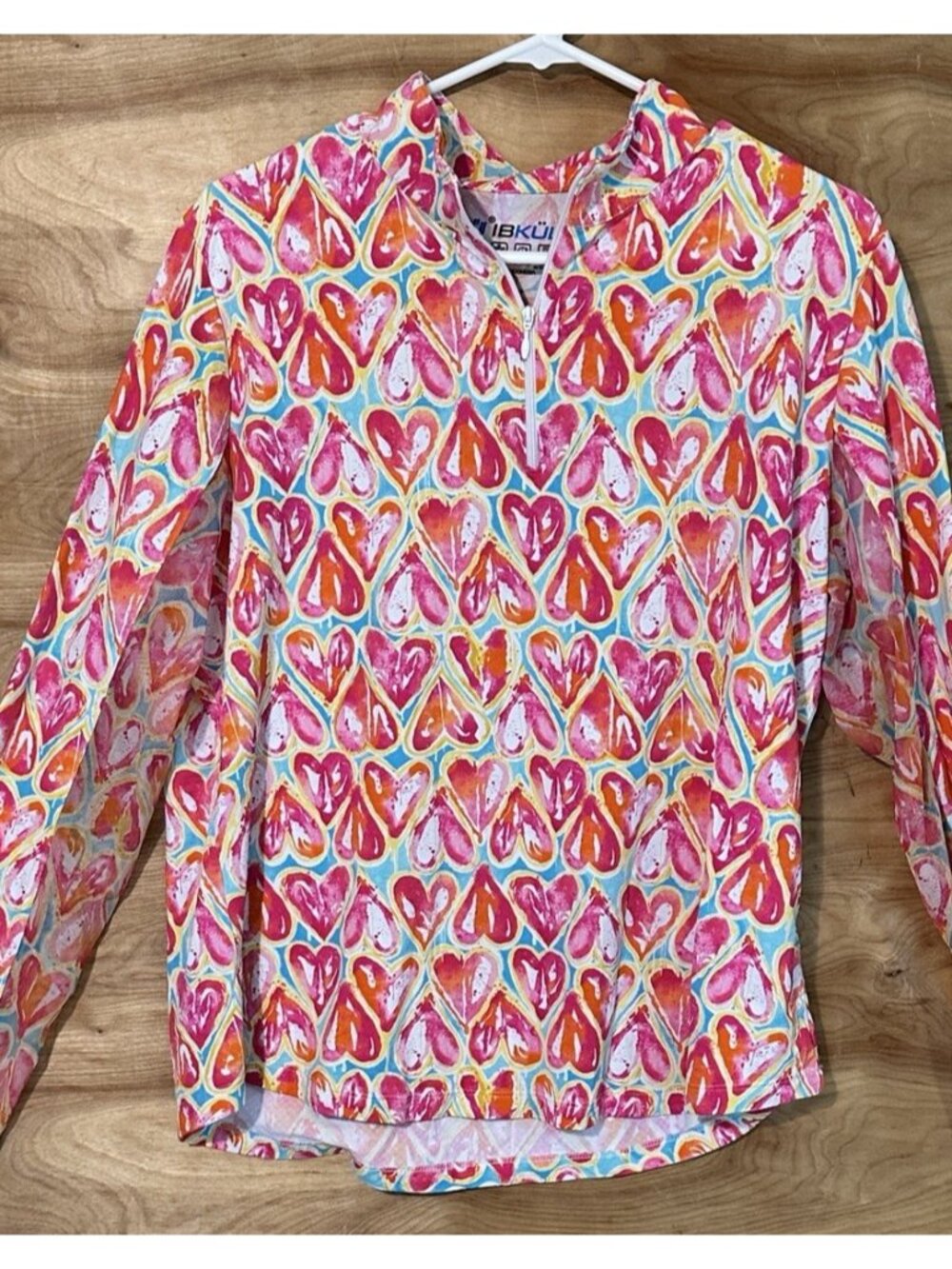 IBKUL Women XL 1/4 Zip Long Sleeve Shirt  color Stretch Golf Tennis Hearts Heart